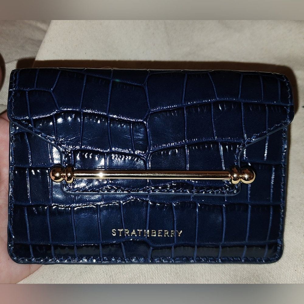 Strathberry Croc-Embossed Compact Wallet